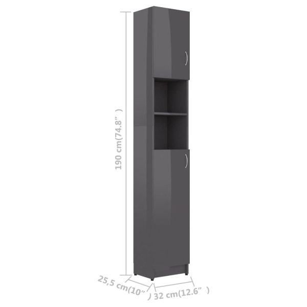 Bathroom Cabinet 32×25.5×190 cm Engineered Wood – High Gloss Grey