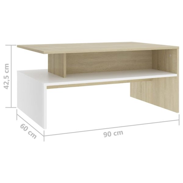 Coffee Table 90x60x42.5 cm Engineered Wood – White and Sonoma Oak