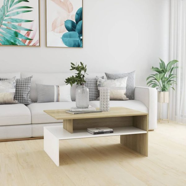 Coffee Table 90x60x42.5 cm Engineered Wood – White and Sonoma Oak