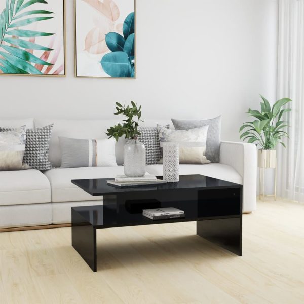 Coffee Table 90x60x42.5 cm Engineered Wood – High Gloss Black