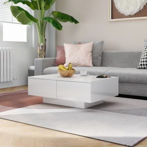 Coffee Table 90x60x31 cm Engineered Wood – High Gloss White