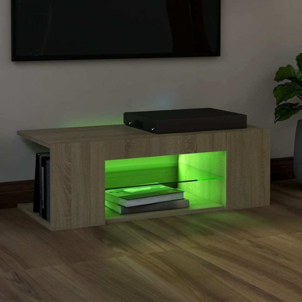 Catonsville TV Cabinet with LED Lights 90x39x30 cm – Sonoma oak