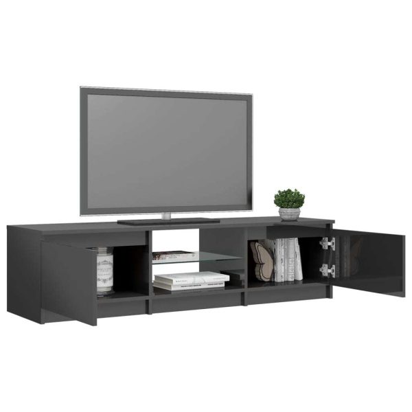 Blackfoot TV Cabinet with LED Lights – High Gloss Grey, 140x40x35.5 cm