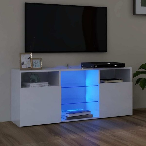 Penzance TV Cabinet with LED Lights 120x30x50 cm – High Gloss White