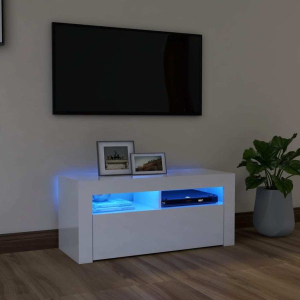 Ellon TV Cabinet with LED Lights 90x35x40 cm – High Gloss White
