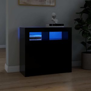 Sideboard with LED Lights – 80x35x75 cm, Black
