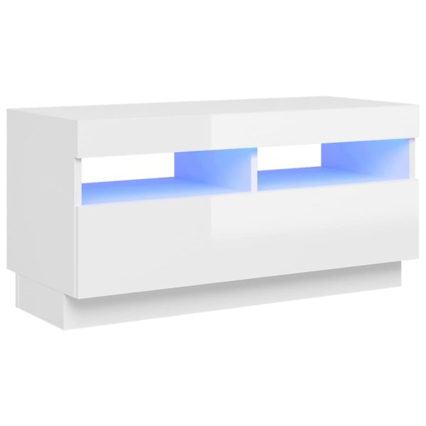 Hounslow TV Cabinet with LED Lights – High Gloss White, 80x35x40 cm