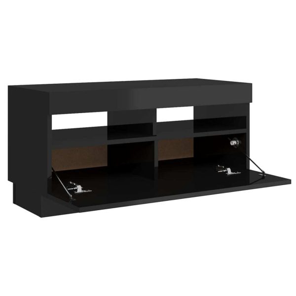 Hounslow TV Cabinet with LED Lights – High Gloss Black, 80x35x40 cm