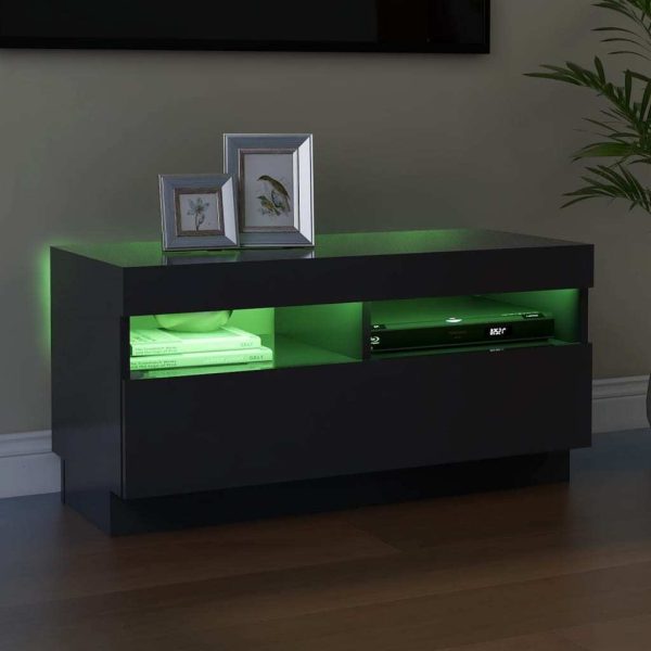 Hounslow TV Cabinet with LED Lights – High Gloss Grey, 80x35x40 cm