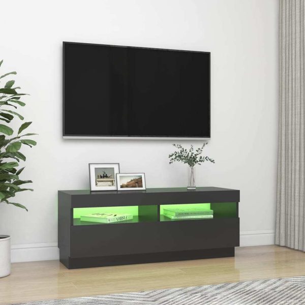 Hounslow TV Cabinet with LED Lights – Grey, 100x35x40 cm