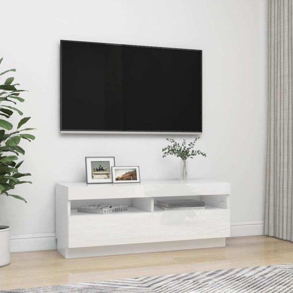 Hounslow TV Cabinet with LED Lights – High Gloss White, 100x35x40 cm