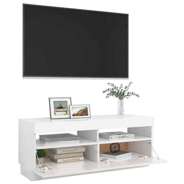 Hounslow TV Cabinet with LED Lights – High Gloss White, 100x35x40 cm