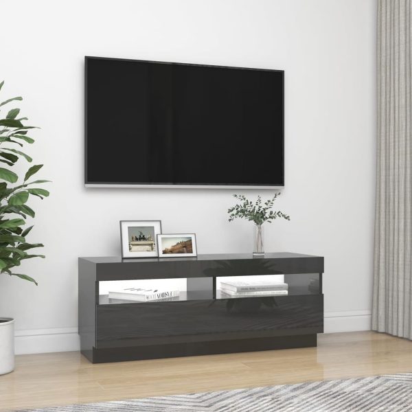 Hounslow TV Cabinet with LED Lights – High Gloss Grey, 100x35x40 cm