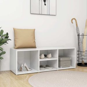 Shoe Storage Bench 105x35x35 cm Engineered Wood – High Gloss White