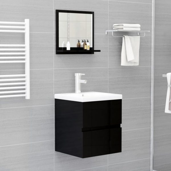 Bathroom Mirror Engineered Wood – 40 cm, High Gloss Black