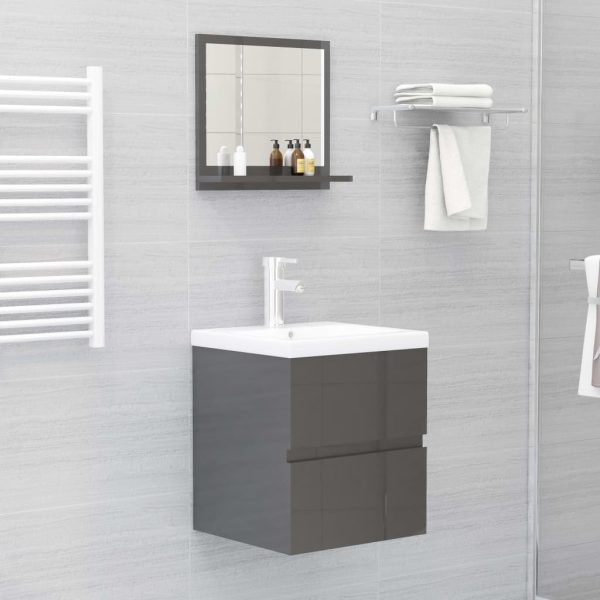 Bathroom Mirror Engineered Wood – 40 cm, High Gloss Grey