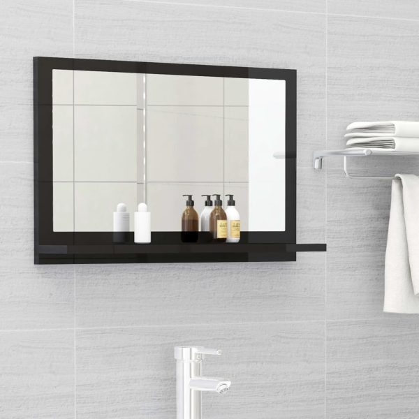 Bathroom Mirror Engineered Wood – 60 cm, High Gloss Black