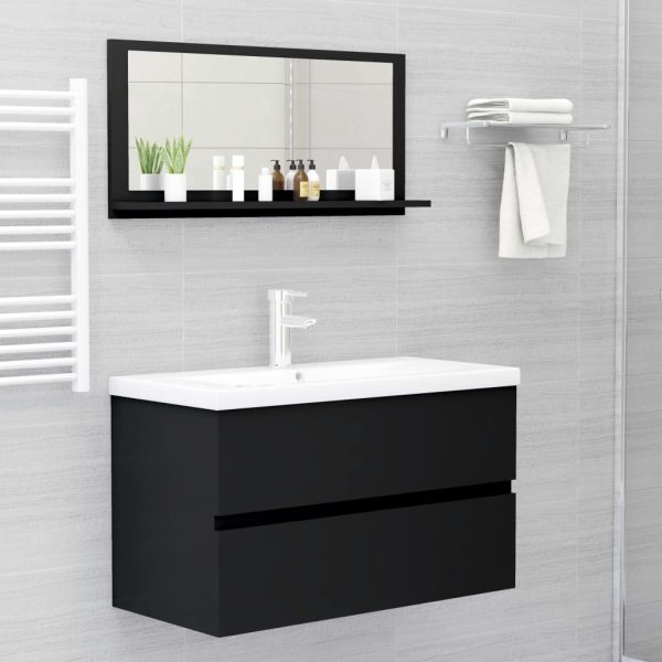 Bathroom Mirror Engineered Wood – 80 cm, Black
