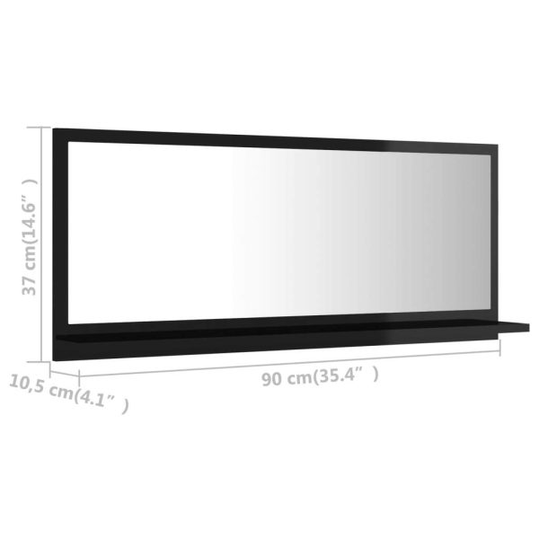 Bathroom Mirror Engineered Wood – 90 cm, High Gloss Black