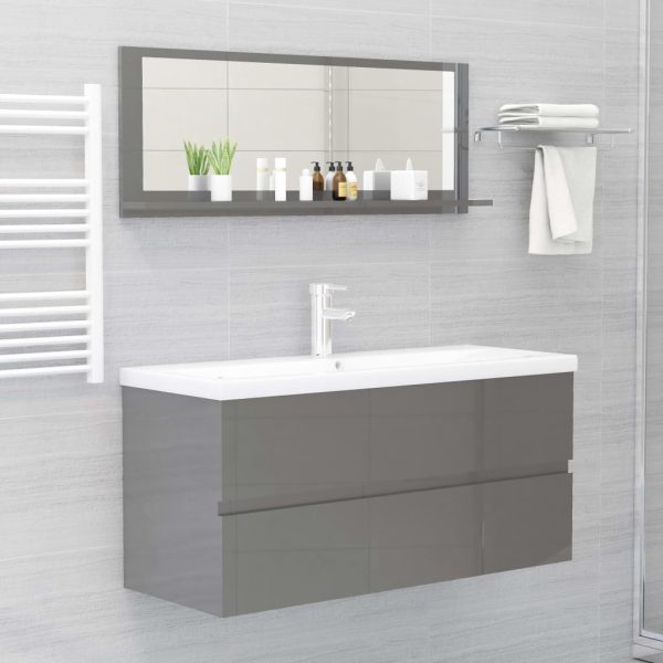 Bathroom Mirror Engineered Wood – 100 cm, High Gloss Grey