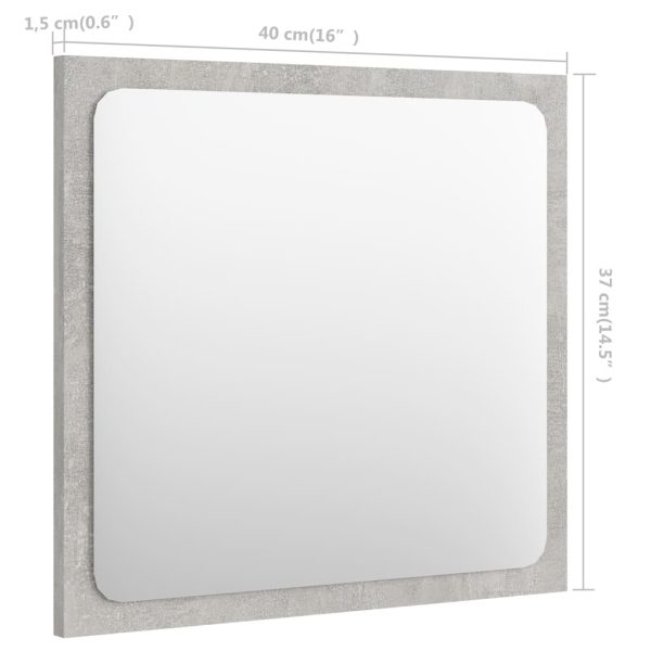 Bathroom Mirror Engineered Wood – 40×1.5×37 cm, Concrete Grey