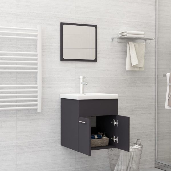 2 Piece Bathroom Furniture Set Engineered Wood – Grey