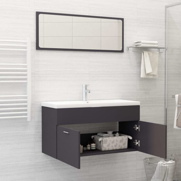 2 Piece Bathroom Furniture Set Engineered Wood – Grey