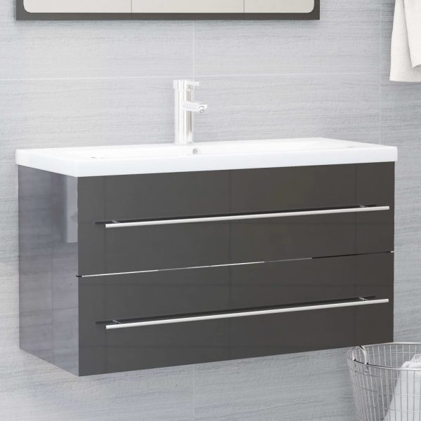2 Piece Bathroom Furniture Set Engineered Wood – High Gloss Grey