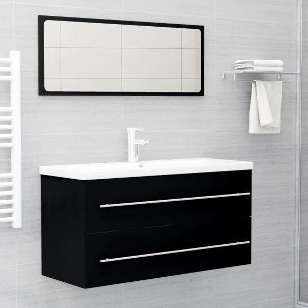 2 Piece Bathroom Furniture Set Engineered Wood – Black, With Mirror