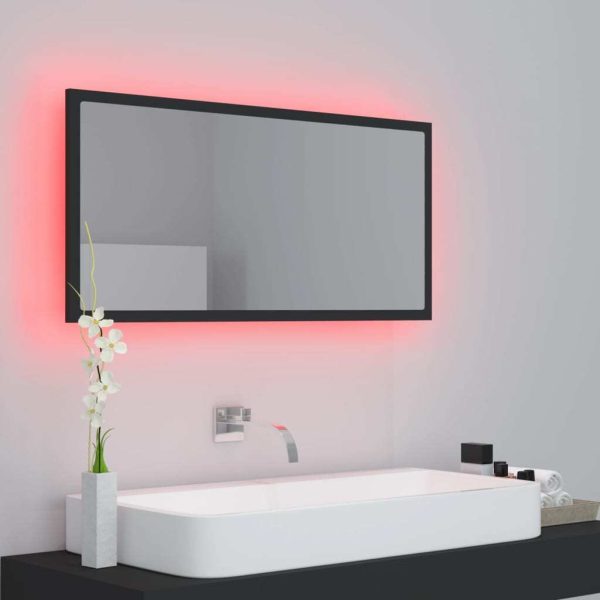 LED Bathroom Mirror 90×8.5×37 cm Engineered Wood – Grey