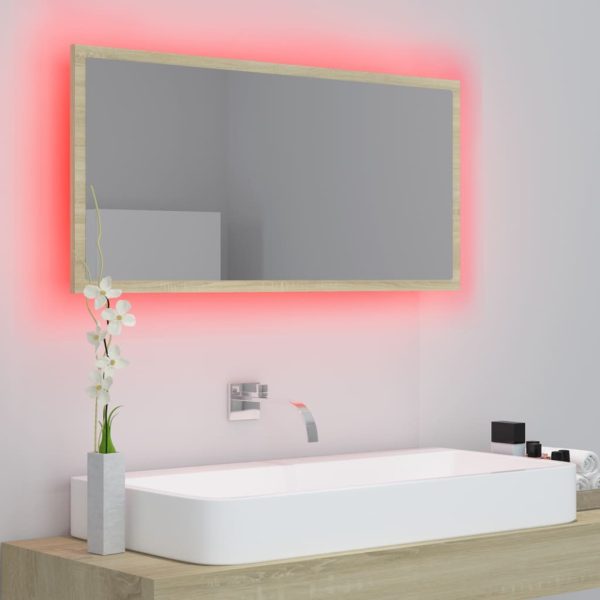 LED Bathroom Mirror 90×8.5×37 cm Engineered Wood – Sonoma oak