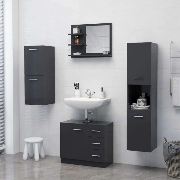 Bathroom Mirror 60×10.5×45 cm Engineered Wood – Grey