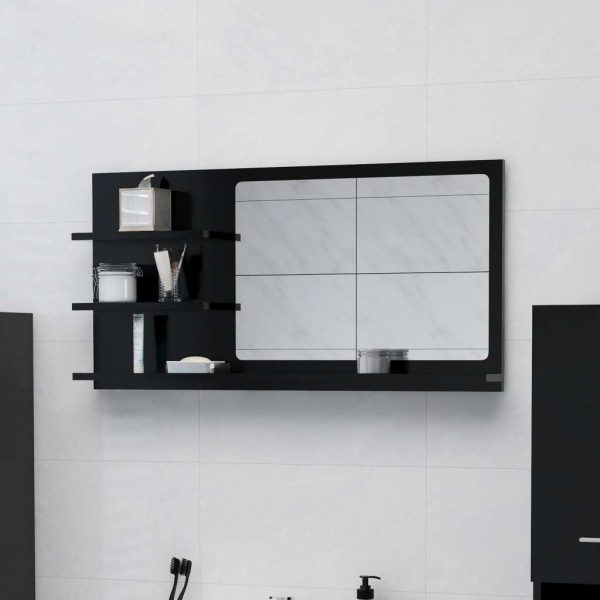 Bathroom Mirror 90×10.5×45 cm Engineered Wood – Black
