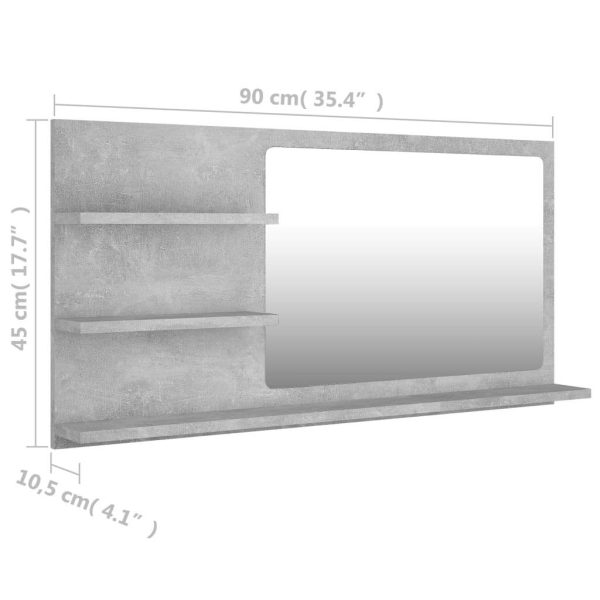 Bathroom Mirror 90×10.5×45 cm Engineered Wood – Concrete Grey