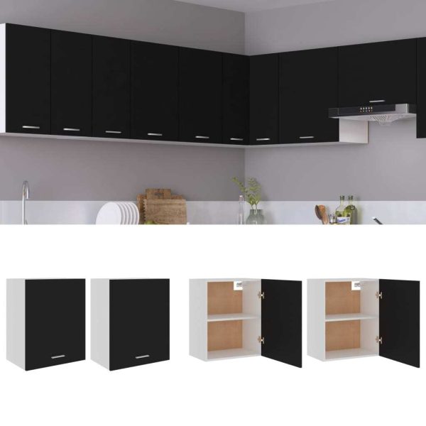Cabinet Engineered Wood – Black, Hanging Cabinet 50 Cm 2 Pcs