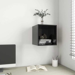 Wall Cabinet 37x37x37 cm Engineered Wood – High Gloss Black, 1