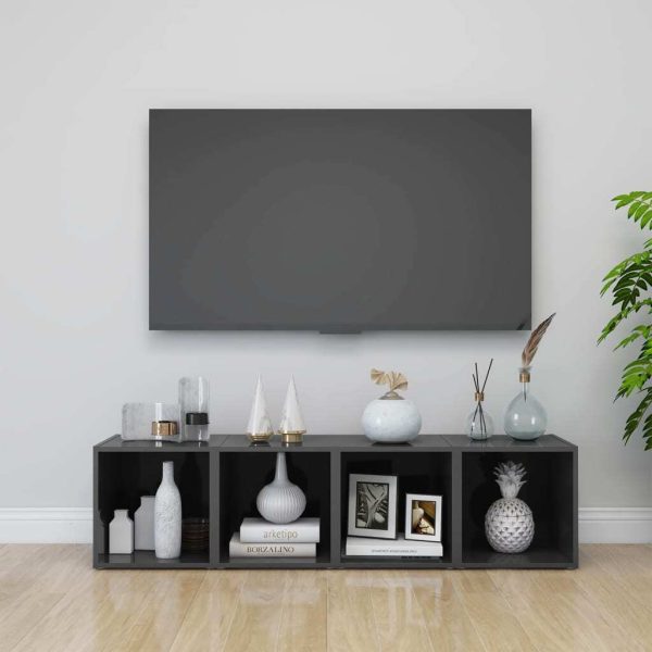 Jasmine TV Cabinet 37x35x37 cm Engineered Wood – High Gloss Grey, 1