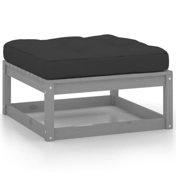 Garden Footstool with Cushion Solid Pinewood – Grey, 1