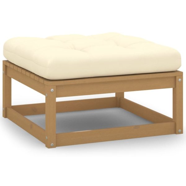 Garden Footstool with Cushion Solid Pinewood – Honey Brown, 2