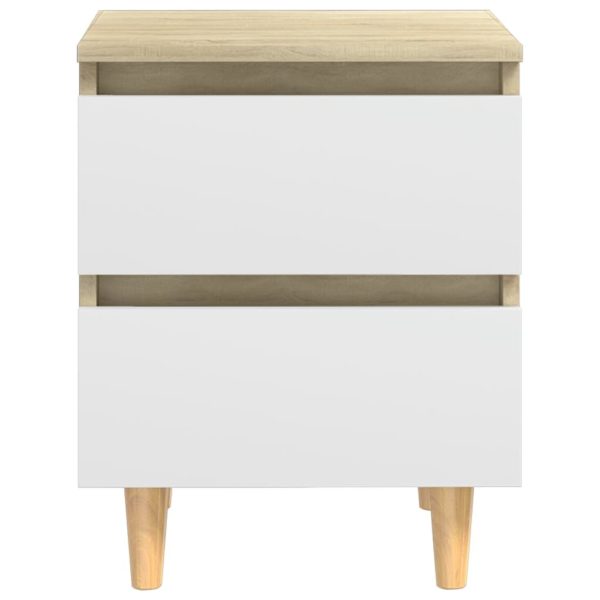 Tualatin Bed Cabinet with Solid Pinewood Legs 40x35x50 cm – White and Sonoma Oak, 1