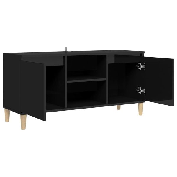 Washougal TV Cabinet with Solid Wood Legs 103.5x35x50 cm – High Gloss Black