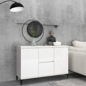 Sideboard 104x35x70 cm Engineered Wood – High Gloss White