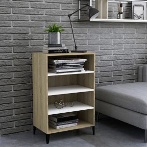 Sideboard 57x35x90 cm Engineered Wood – White and Sonoma Oak