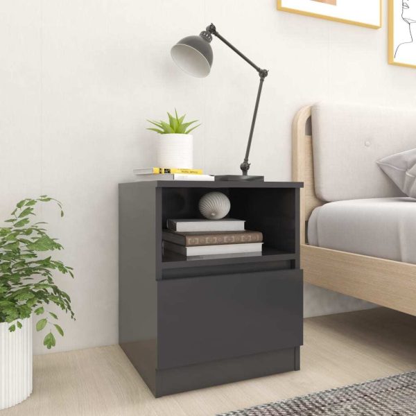 Tidworth Bed Cabinet 40x40x50 cm Engineered Wood – Grey, 1