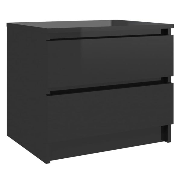 Canford Bed Cabinet 50x39x43.5 cm Engineered Wood – High Gloss Black, 1