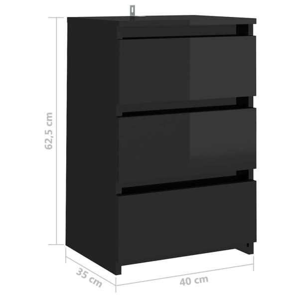 Carbon Bed Cabinet 40x35x62.5 cm Engineered Wood – High Gloss Black, 1