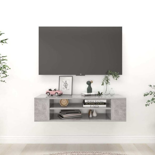 Neches Hanging TV Cabinet 100x30x26.5 cm Engineered Wood – Concrete Grey