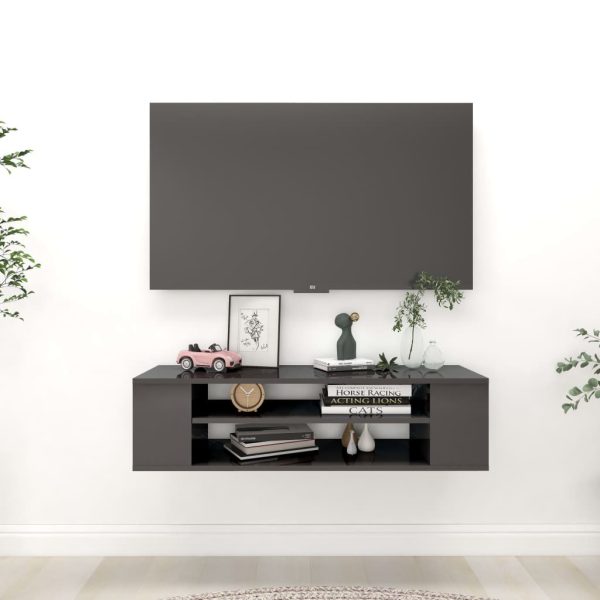 Neches Hanging TV Cabinet 100x30x26.5 cm Engineered Wood – High Gloss Grey