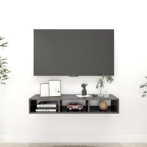 Wall Shelf 102x30x17 cm Engineered Wood – High Gloss Grey