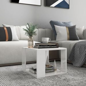 Coffee Table 40x40x30 cm Engineered Wood – High Gloss White